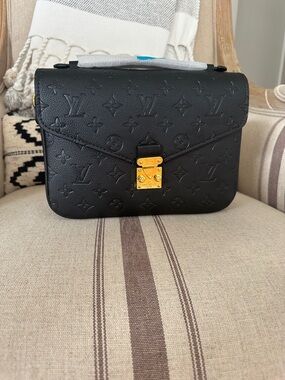 Black Embossed Monogram Pochette with Gold Hardware